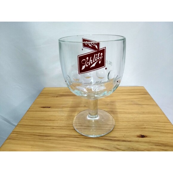 VINTAGE Schlitz Beer Stem Goblet Glass - "The Beer That Made Milwaukee Famous" - Picture 1 of 8